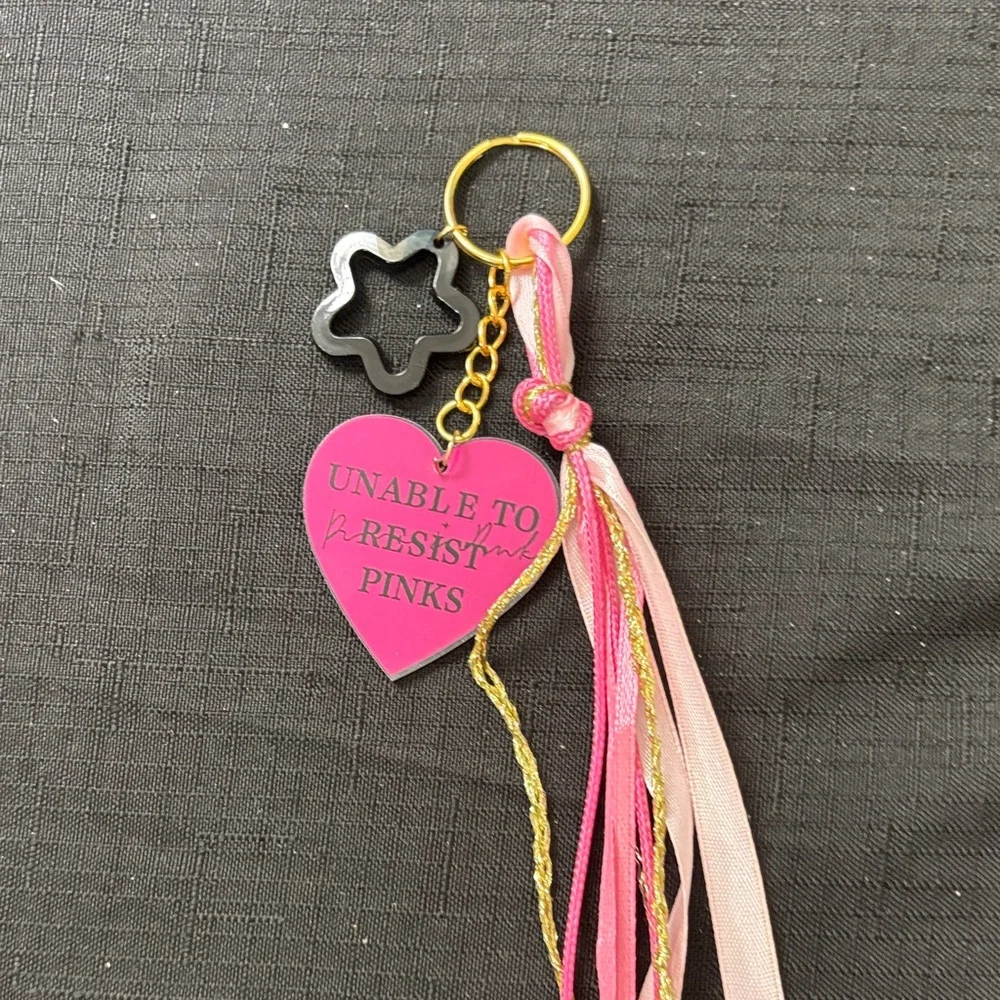 Pink Heart Keychain with Tassels - Picture 3 of 3